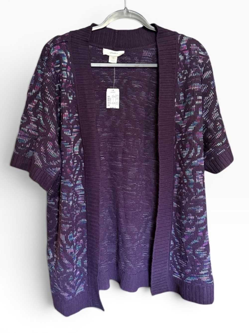 Christopher & Banks/CJ Banks Purple Short-Sleeve Open-Front Cardigan
